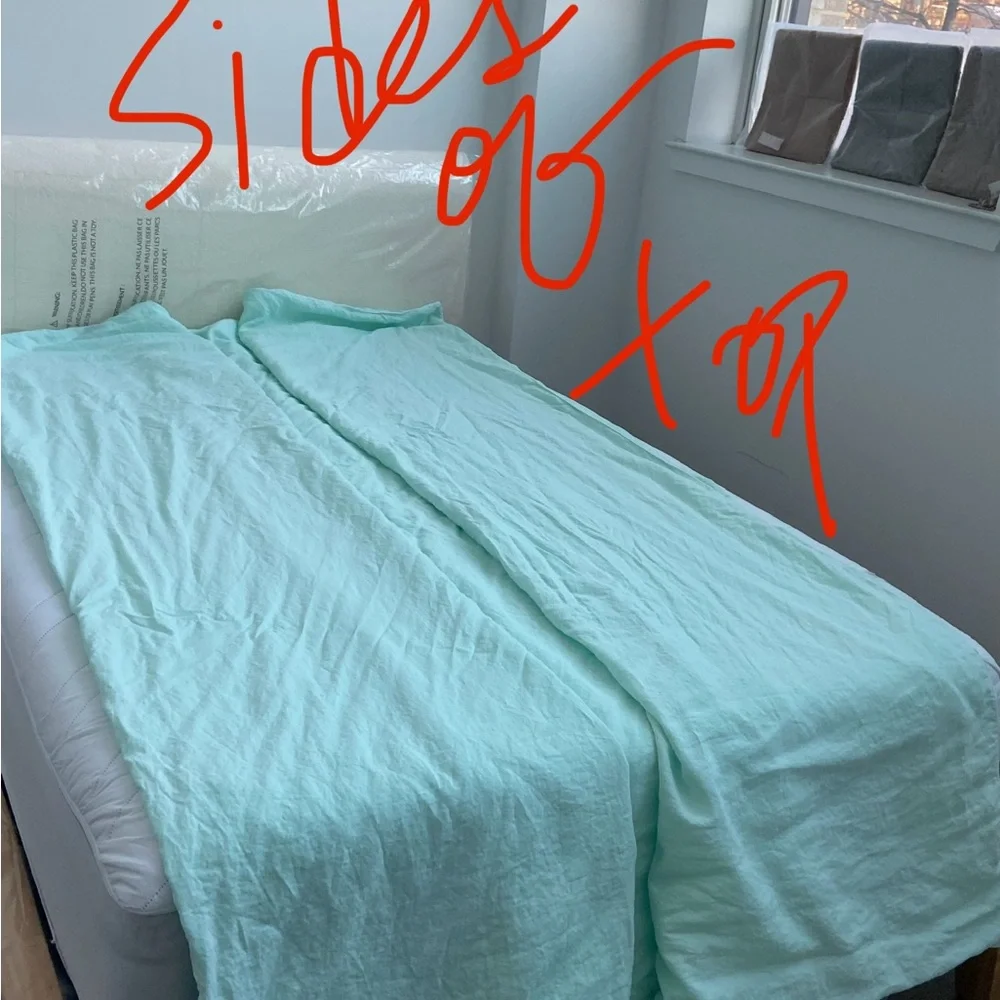 🍒Hill House Home Linen 2021 Duvet+Fitted Sheet+2 Pillowcases Queen/Seafoam Green